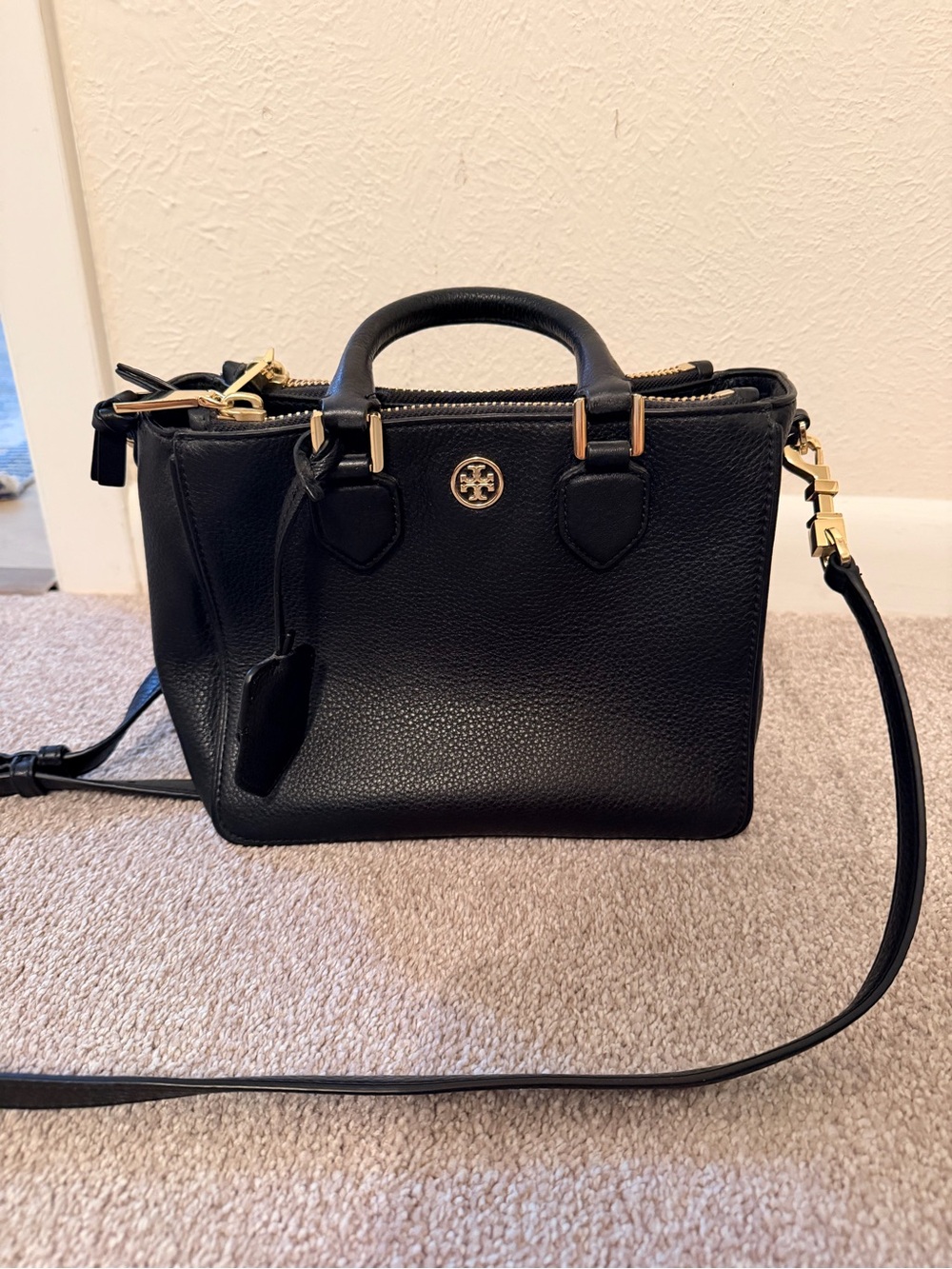 Tory Burch Black Leather Satchel/Crossbody – Like New